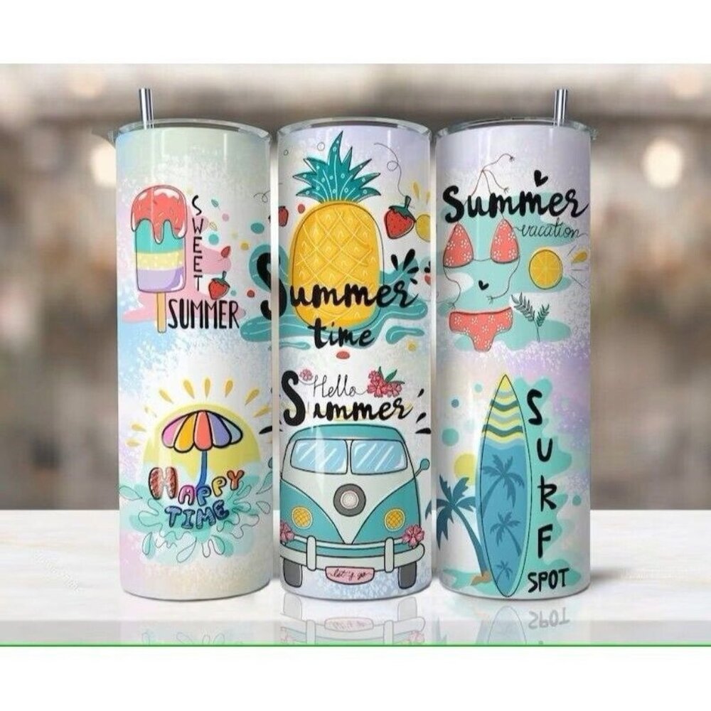 Summer Beach Surf Summer 20oz Skinny Tumbler Lid & Straw Insulated Travel